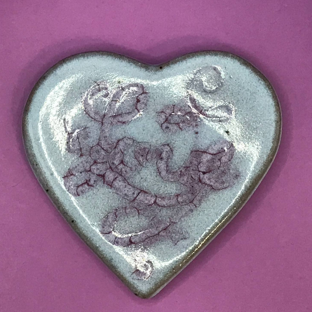 Ceramic Heart Paperweight Blue with "Love" scrolled across 4"x4"Hand crafted